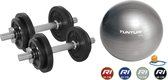 Tunturi - Fitness Set - Halterset 20 kg incl 2 Dumbbellstangen  - Gymball Zilver 75 cm