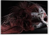 Acrylglas - Rood met Zilveren Masker - 40x30cm Foto op Acrylglas (Wanddecoratie op Acrylglas)