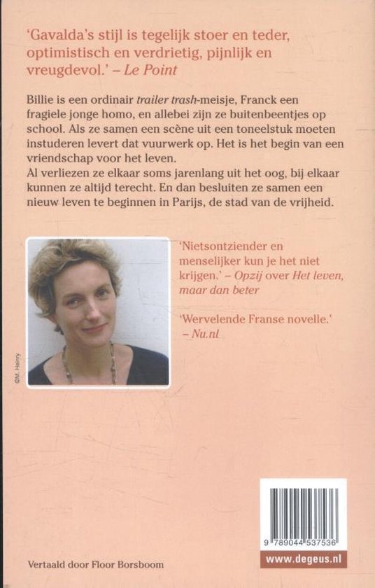 Foto van Gavalda's boek 'Billie', met een portret van een vrouw met kort, blond haar.