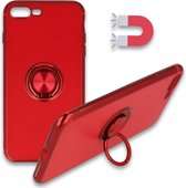 iPhone 7 Plus & 8 Plus Hoesje Rood - Siliconen Back Cover met Ring Kickstand - Geschikt voor Magneet Houders