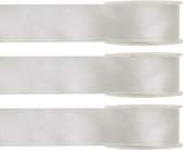 3x Hobby/decoratie ivoorwitte satijnen sierlinten 1,5 cm/15 mm x 25 meter - Cadeaulint satijnlint/ribbon - Striklint linten