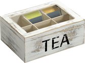 Boîte à thé en Bamboe FSC® avec 6 compartiments - Boîte à thé avec couvercle et fenêtre - Boîte à Thee en bois - Boîte à thé - Dimensions 22 x 16 x 9 Cm - Couleur Wit