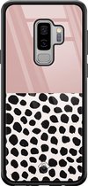 Samsung S9 Plus hoesje glass - Stippen roze | Samsung Galaxy S9+ case | Hardcase backcover zwart