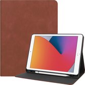 Hoes Geschikt voor iPad 10.2 2020 Hoes Luxe Book Case Met Uitsparing Geschikt voor Apple Pencil - Hoesje Geschikt voor iPad 8 Hoesje Cover Case - Bruin