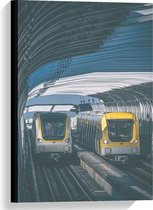 Canvas  - Gele Treinen bij Station - 40x60cm Foto op Canvas Schilderij (Wanddecoratie op Canvas)