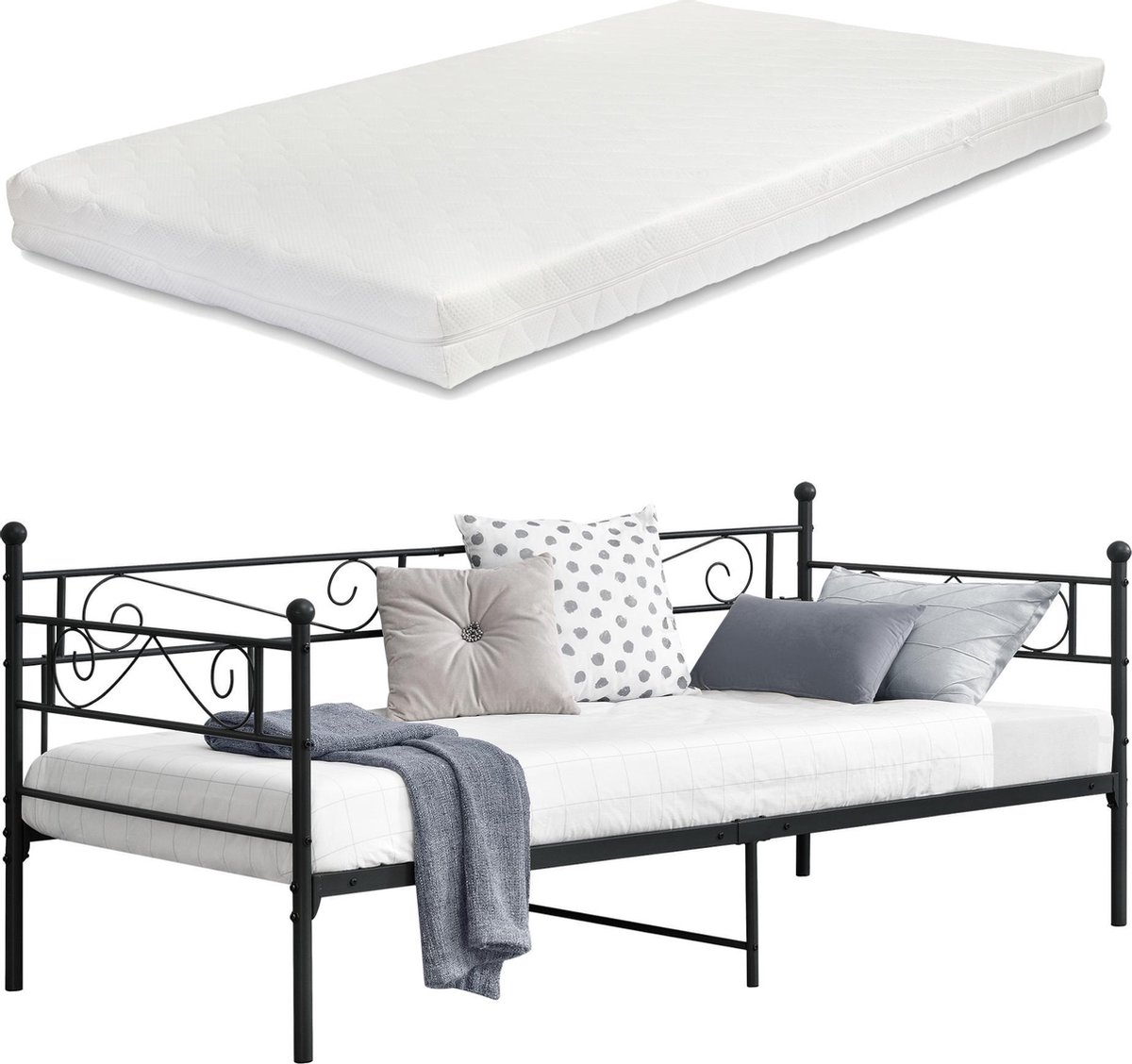 en.casa Eenpersoons slaapbank Kerava met matras 90x200 cm zwart