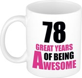 78 great years of being awesome cadeau mok / beker wit en roze