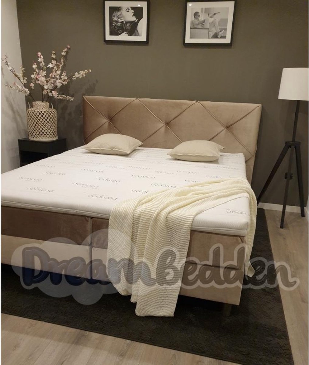 dreambedden Boxspring 140x200 Granada incl. Meegestofferde 7-zones Pocketvering matrassen & HR55 koudschuim Bamboo exclusive topper. Bravo 901