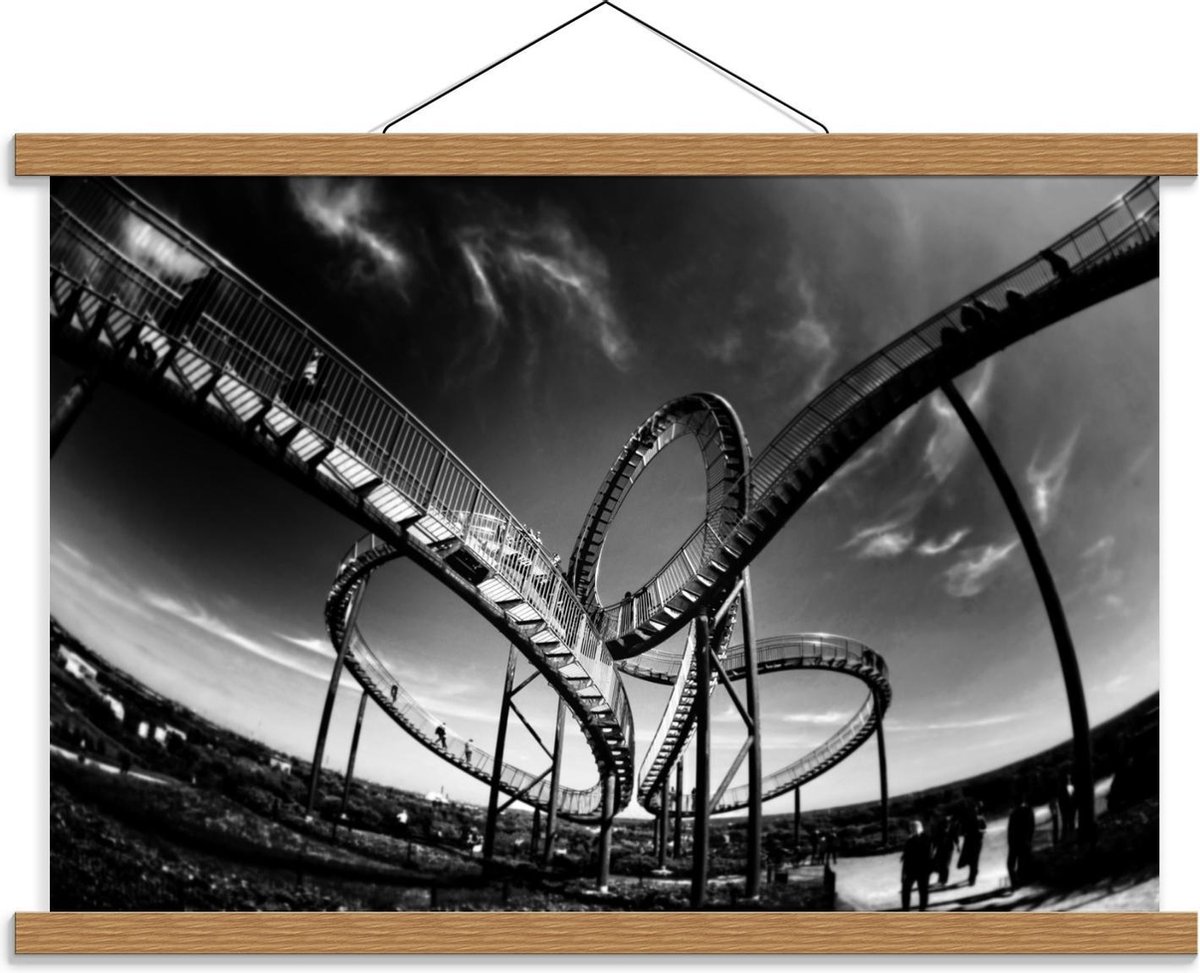 Schoolplaat – Achtbaan met loopings (zwart;wit) - 60x40cm Foto op Textielposter (Wanddecoratie op Schoolplaat)