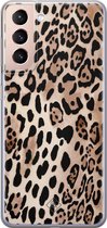 Samsung S21 hoesje siliconen - Luipaard print bruin | Samsung Galaxy S21 case | Bruin/beige | TPU backcover transparant