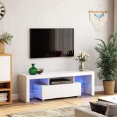 Tv-kast met led-verlichting voor tv's tot 60 inch, grote tv-tafel/lowboard, 140 x 35 x 45 cm, modern, glanzend wit