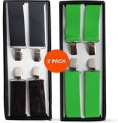 Bretels heren - 4 Clips - 2 Stuks Bretels Zwart en Neon Groen