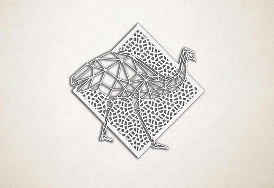 Line Art - Struisvogel met achtergrond - S - 45x45cm - Wit - geometrische wanddecoratie