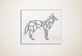 Line Art - Wolf vierkant 7 - XS - 25x30cm - EssenhoutWit - geometrische wanddecoratie