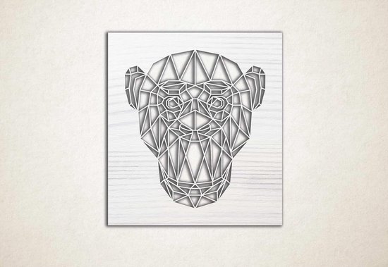 Line Art - Aap vierkant - XS - 27x25cm - EssenhoutWit - geometrische wanddecoratie