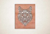 Line Art - Wolf vierkant 1 - S - 55x45cm - Multiplex - geometrische wanddecoratie