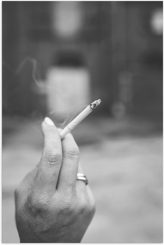 Poster – Sigaret in Hand Zwart - Wit - 80x120cm Foto op Posterpapier