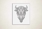 Line Art - Stier vierkant - XS - 30x25cm - Wit - geometrische wanddecoratie