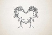 Wanddecoratie - Bomen in vorm van hart liefde - M - 60x69cm - Wit - muurdecoratie - Line Art
