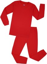 Elowel - Unisex 'Volle Kleur' Pyjama, 2 Delig, 100% Katoen, Comfortabel, Slim fit Broek | 2 Jaar | Rood