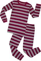 Elowel - Jongen en Meises Gestreepte Pyjama, 2 Delig, 100% Katoen, Comfortabel, Slim fit Broek | 7 Jaar | Marron en Grijs