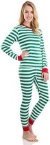 Elowel - Unisex Vollwassen Gestreepte Kerstpyjama, 2 Delig, 100% Katoen,Comfortabel, Slim fit Broek | XL | Groen en Wit