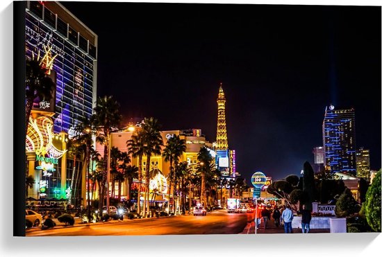 Canvas  - Drukke Straat in Las vegas - 60x40cm Foto op Canvas Schilderij (Wanddecoratie op Canvas)