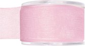 1x Hobby/decoratie roze organza sierlinten 4 cm/40 mm x 20 meter - Cadeaulint organzalint/ribbon - Striklint linten roze