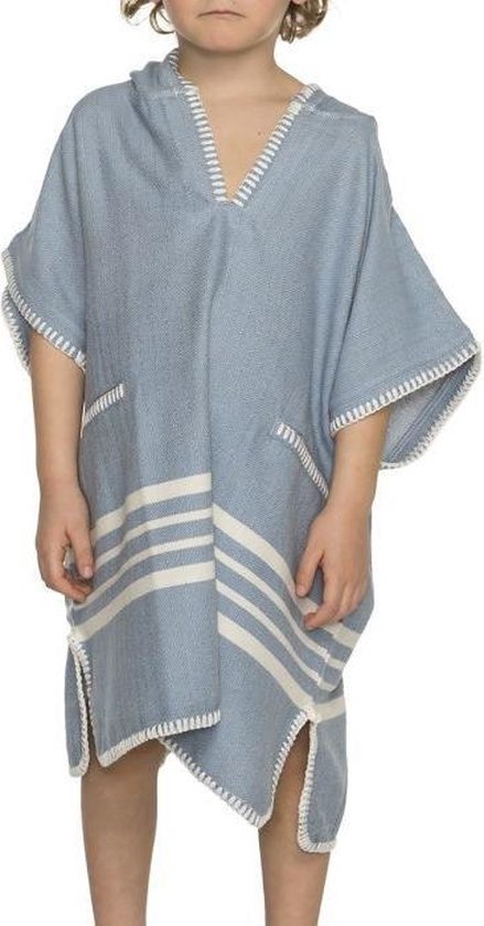 Kinder Strandponcho Hamam Air Blue - 6-7 jaar* - - jongens/meisjes/unisex pasvorm - poncho handdoek voor kinderen met capuchon - zwemponcho - badcape - badponcho