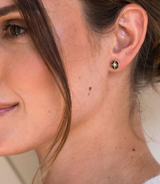 Zilveren oorstekers, madeliefje met paars hart met glitters