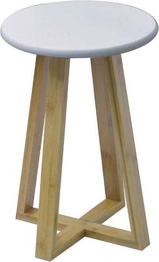 Design Krukje met Bamboe poten en witte mdf-zitting - Wit/Bamboe -  43x31x31cm -... | bol.com