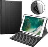 AZERTY - Fin toetsenbordhoes voor iPad 9.7 2018 (6e generatie), zachte TPU achterkant behuizing keyboard case met ingebouwde pennenhouder, magnetisch afneembaar AZERTY bluetooth-to