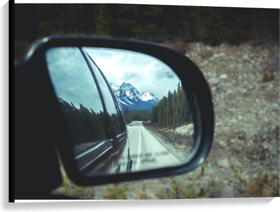 Toile - Montagnes vues dans le miroir d'une voiture - 100x75cm Photo sur Toile Peinture (Décoration murale sur Toile)
