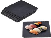 Relaxdays Leisteen serveerplank - 25x25 cm - 6 stuks - onderzetter - sushi bord - vierkant