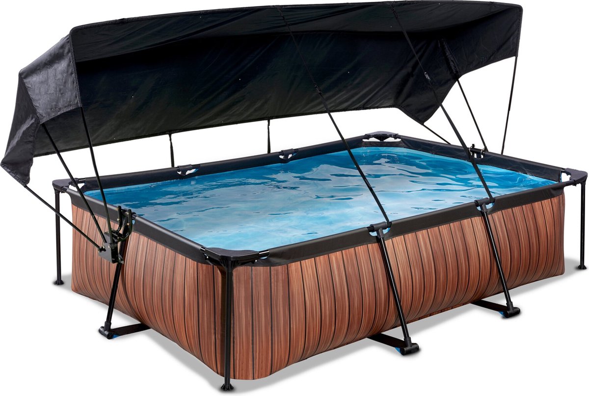 EXIT Wood zwembad 300x200x65cm met filterpomp en schaduwdoek - bruin