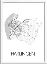 Harlingen Plattegrond poster A2 + Fotolijst Wit (42x59,4cm) - DesignClaud