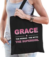 Naam cadeau Grace - The woman, The myth the supergirl katoenen tas - Boodschappentas verjaardag/ moeder/ collega/ vriendin