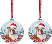 Set van 2x stuks kerstversiering glazen kerstballen Bulldog hond 7 cm