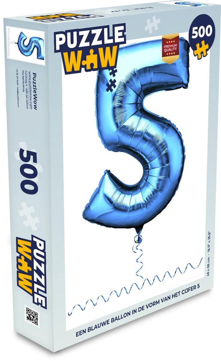 Afbeelding van product Puzzel 500 stukjes Cijfer 5 - Een blauwe ballon in de vorm van het cijfer 5 - PuzzleWow heeft +100000 puzzels