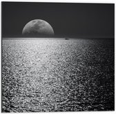 Dibond - Maan aan de Horizon Zwart - Wit - 50x50cm Foto op Aluminium (Wanddecoratie van metaal)