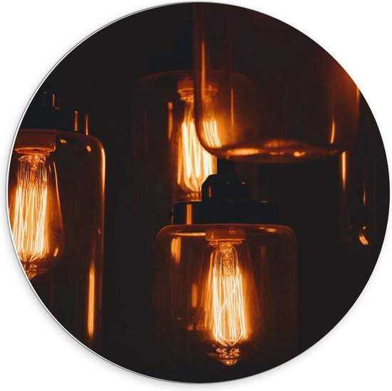 Forex Wandcirkel - Hangende Lampen in Glazen Potten - 70x70cm Foto op Wandcirkel (met ophangsysteem)