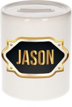 Jason naam cadeau spaarpot met gouden embleem - kado verjaardag/ vaderdag/ pensioen/ geslaagd/ bedankt