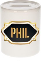 Phil naam cadeau spaarpot met gouden embleem - kado verjaardag/ vaderdag/ pensioen/ geslaagd/ bedankt