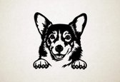 Wanddecoratie - Hond - Corgi 2 - S - 48x45cm - Zwart - muurdecoratie - Line Art