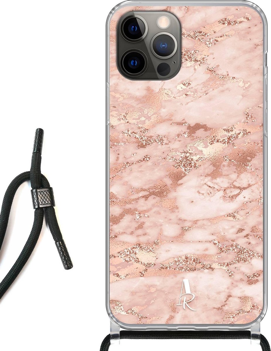 iPhone 12 Pro hoesje met koord - Pink Marble