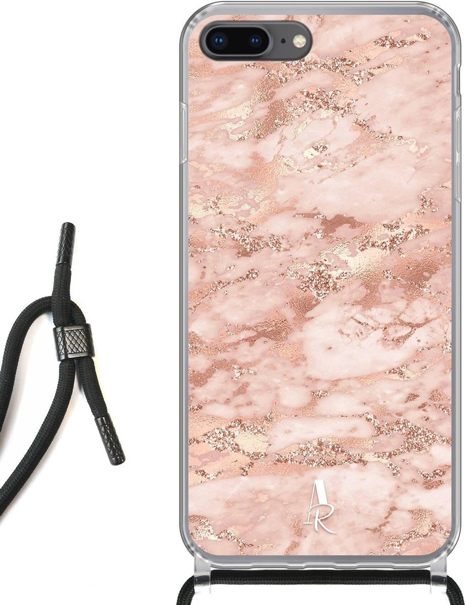 iPhone 7 Plus hoesje met koord - Pink Marble