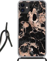 iPhone 11 hoesje met koord - Rose Gold Marble