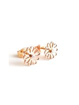 14 karaat rose gouden handgemaakte 'Kaatje' oorstekers met 0.030ct briljant geslepen VSI diamant in 8mm bloem