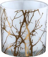 PTMD Virgule Windlicht - H15 x Ø15 cm - Glas - Wit/goud
