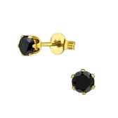 Aramat jewels ® - Zweerknopjes oorbellen zwart goudkleurig chirurgisch staal 4mm